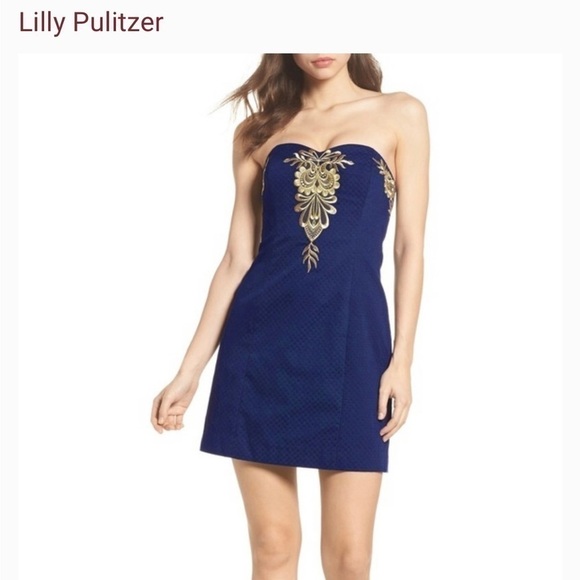 Lilly Pulitzer Demi Convertible Dress Navy & Gold Size 6 - Picture 3 of 3